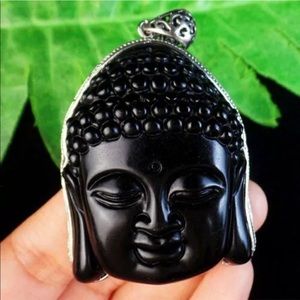Giant black obsidian Sakyamuni Necklace